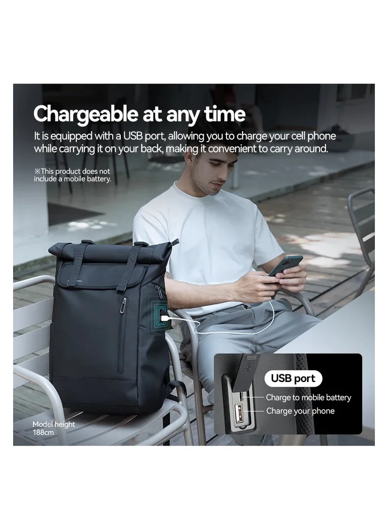 MARK RYDEN MARK RYDEN Laptop Backpack, 17.3 Inch Roll-Top Lightweight Leisure Backpack, Business Laptop Backpack for Men and Women, USB Charging Port, black