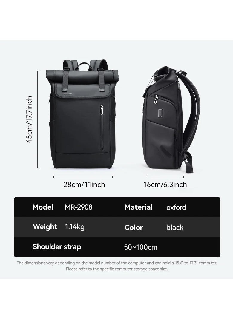MARK RYDEN MARK RYDEN Laptop Backpack, 17.3 Inch Roll-Top Lightweight Leisure Backpack, Business Laptop Backpack for Men and Women, USB Charging Port, black  - Image 3