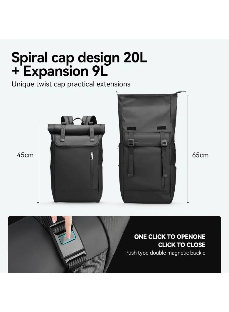MARK RYDEN MARK RYDEN Laptop Backpack, 17.3 Inch Roll-Top Lightweight Leisure Backpack, Business Laptop Backpack for Men and Women, USB Charging Port, black