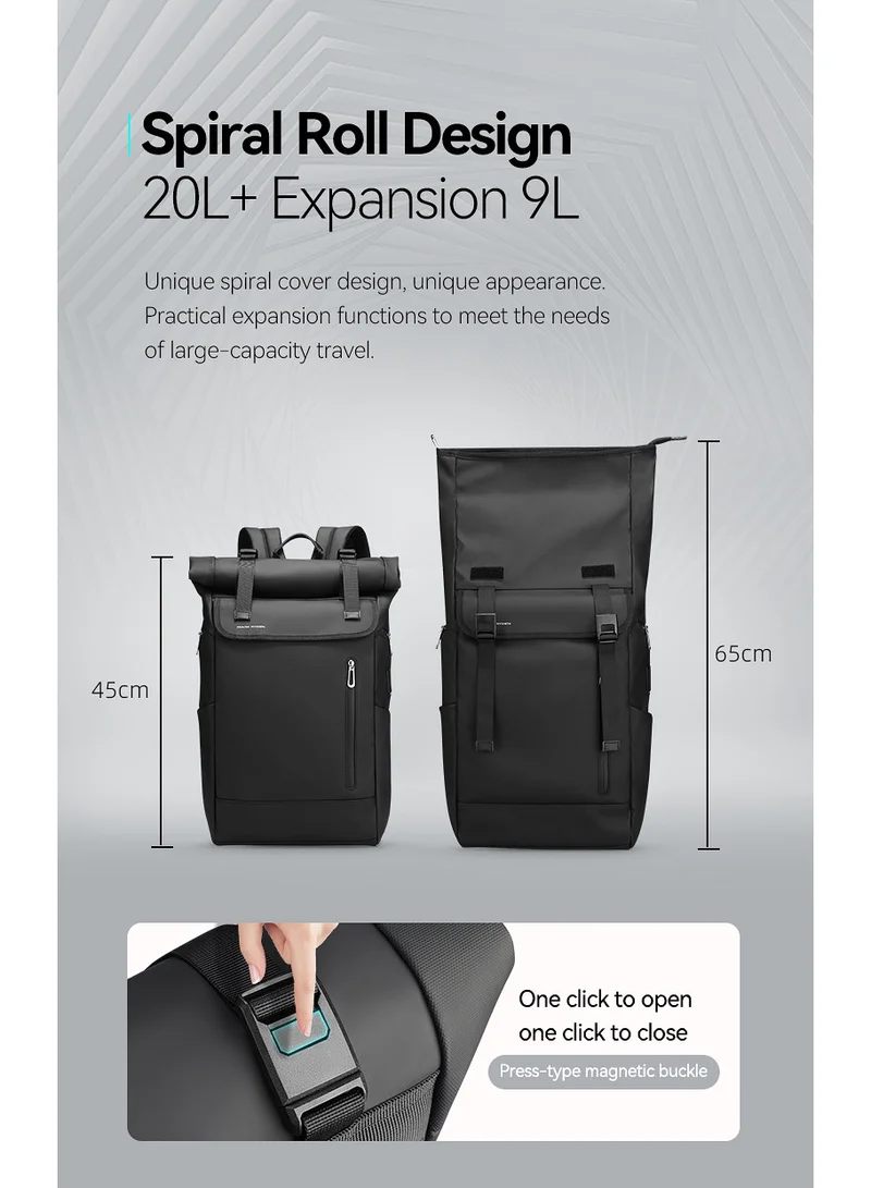 MARK RYDEN MARK RYDEN Laptop Backpack, 17.3 Inch Roll-Top Lightweight Leisure Backpack, Business Laptop Backpack for Men and Women, USB Charging Port, black