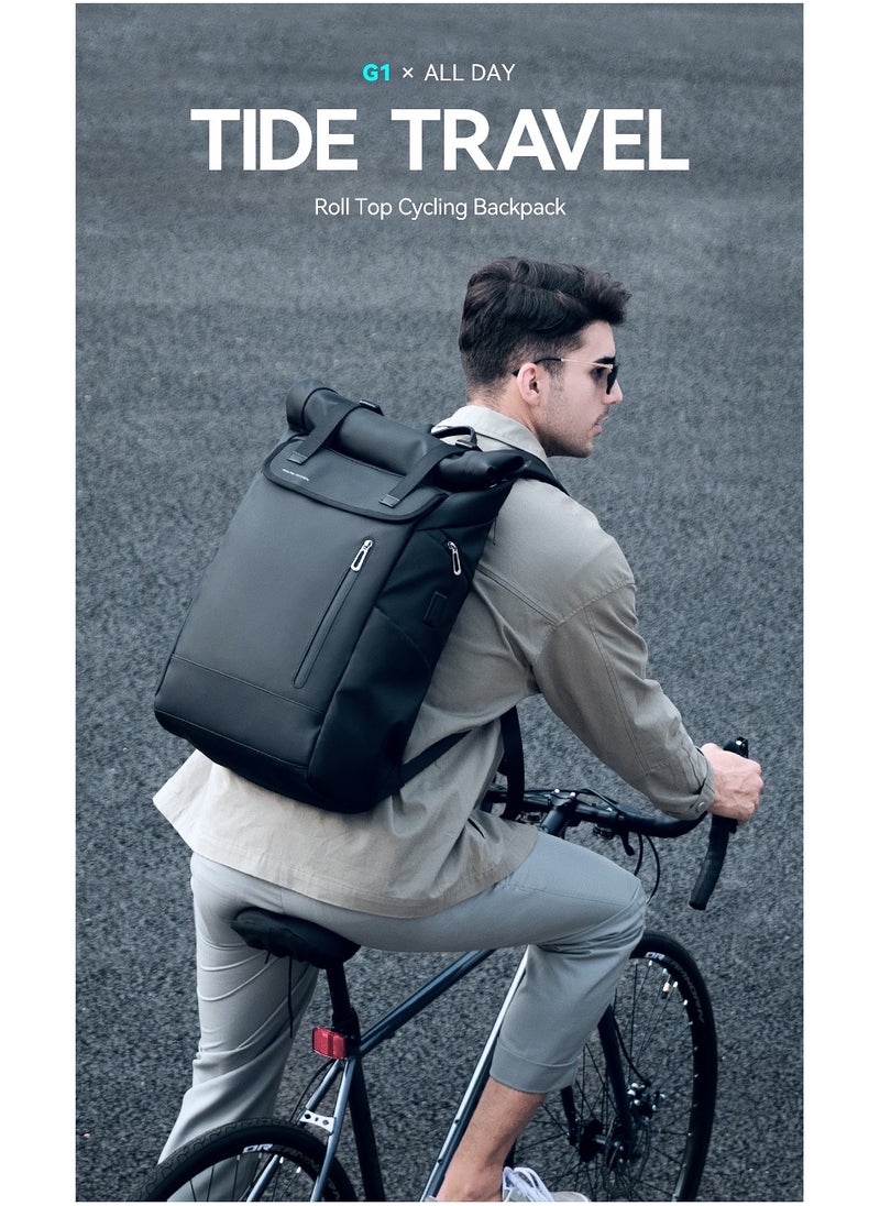 MARK RYDEN MARK RYDEN Laptop Backpack, 17.3 Inch Roll-Top Lightweight Leisure Backpack, Business Laptop Backpack for Men and Women, USB Charging Port, black  - Image 2