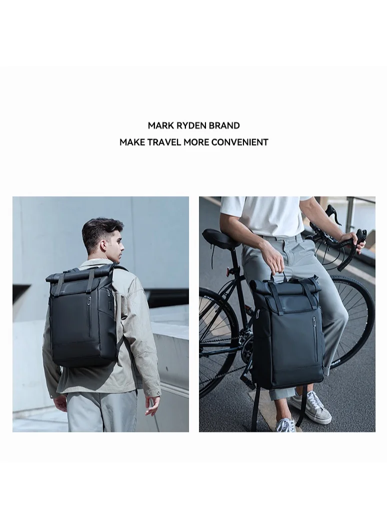 MARK RYDEN MARK RYDEN Laptop Backpack, 17.3 Inch Roll-Top Lightweight Leisure Backpack, Business Laptop Backpack for Men and Women, USB Charging Port, black