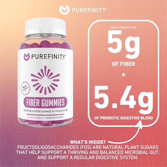 PUREFINITY Fiber Gummies for Adults with Inulin FOS from Chicory Root, Sugar Free Prebiotic Supplement for Daily Digestion & Constipation Support – Non-GMO, Vegan, 60 Count - Image 2