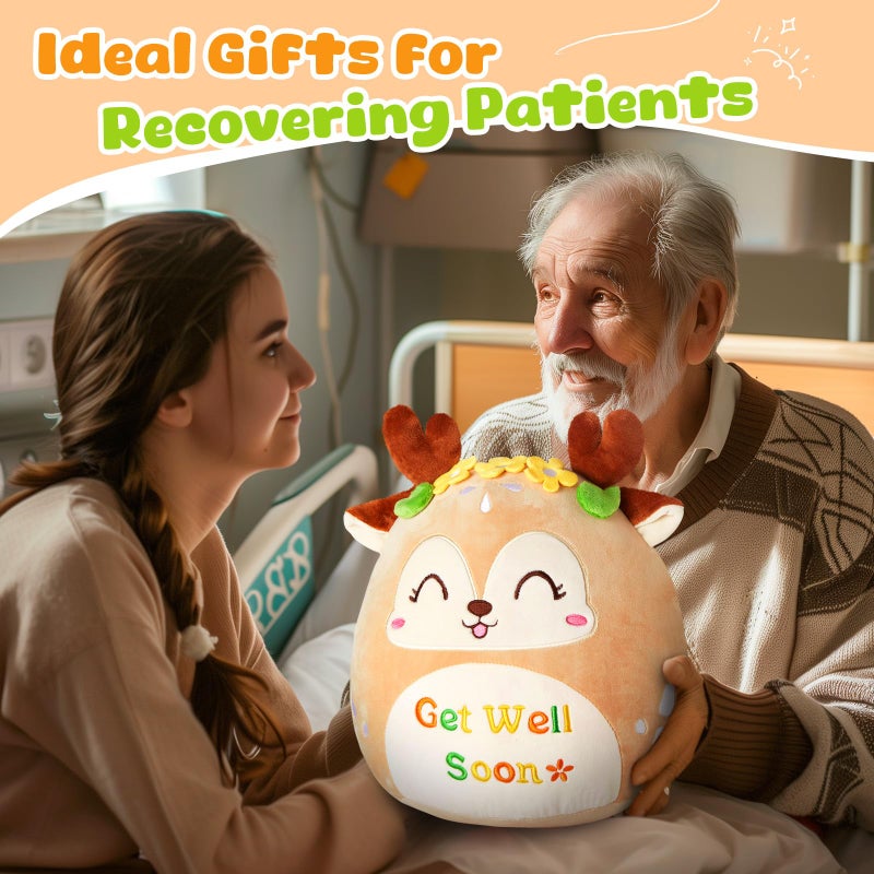 CozyWorld وسادة دافئة 12" لشفاء سريع من غزال سيكا المحشو، دمية غزال ناعمة، هدية لطيفة للنساء والفتيات والأطفال، هدية شفاء سريع للمريض، لعبة محشوة تشعر بتحسن - Image 4