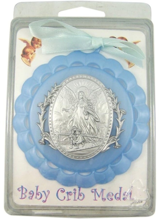 WJH Moulded Acrylic Blue Crib Medal with Guardian Angel for Baby Boy Nursery Decor, 3 1/2 Inch - Image 2