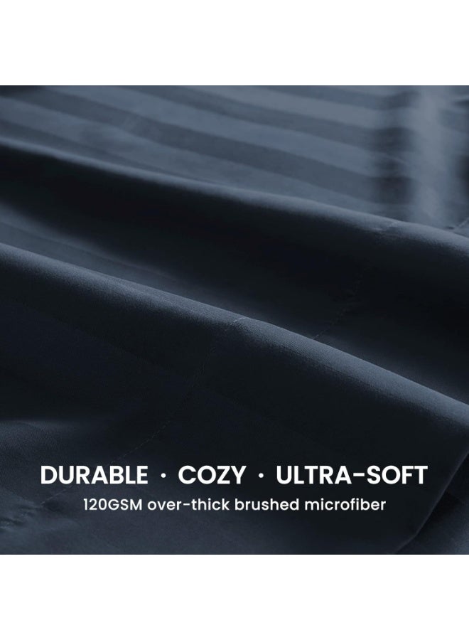 Luxury 3-Piece Navy Blue Cotton Bed Sheet Set – Ultra Soft Flat Sheet & Pillowcases with Striped Design, Breathable & Comfortable for Home or Hotel (Single/Double) - Image 3