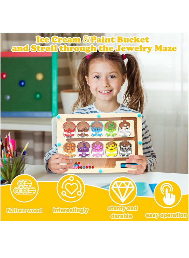 VUCATIN Magnetic Color and Number Maze Montessori Counting Matching Toys Wooden Color Matching Learning Counting Puzzle Board for Toddlers and Kids Boys Girls Preschoolers 3+ Years Old (Ice Cream)  - Image 4
