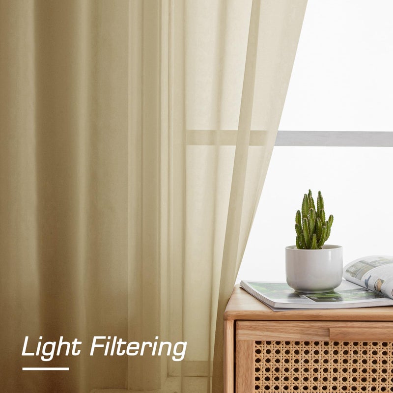 OWENIE Gold Sheer Curtains 84 Inch Length 2 Panels Set, Light Filtering Voile Fimly Sheer Drapes for Living Room/Bedroom, 2pcs, Gold Solid Rod Pocket Sheer Curtains, Each 42" W x 84" L - Image 4
