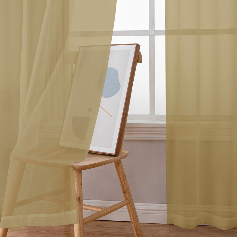 OWENIE Gold Sheer Curtains 84 Inch Length 2 Panels Set, Light Filtering Voile Fimly Sheer Drapes for Living Room/Bedroom, 2pcs, Gold Solid Rod Pocket Sheer Curtains, Each 42" W x 84" L - Image 3