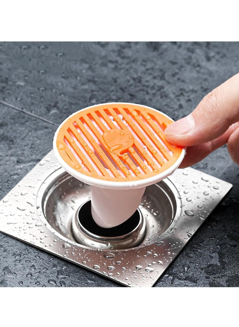 6 Pcs Orange One Way Drain Valve, Bathroom Universal Drain Stopper Deodorant Floor Drain Cover Filter Shower Hair Catcher Anti Clogging Drain Mesh Hair Stopper for Shower Drain Bathtub - Image 2