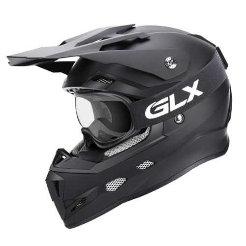 GLX GX623 Youth ATV/Dirt Bike Helmet Combo - Matte Black, Large - DOT - Image 2