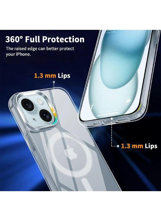 ماركة غير محددة - جراب حماية (3in1) جراب مغناطيسي شفاف لموبايل ايفون 13 (iPhone 13) من ماج سيف مع واقي شاشة وحماية خلفية كاملة وواقي عدسة الكاميرا، مجموعة تغطية كاملة لموبايل ابل ايفون 13 - Image 1