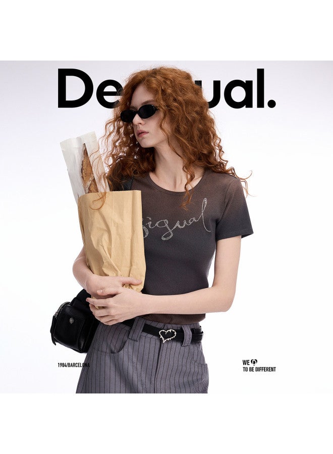 DESIGUAL ss25 New Gradient Washed Crystal-embellished Stretch Women's T-shirt - Image 4