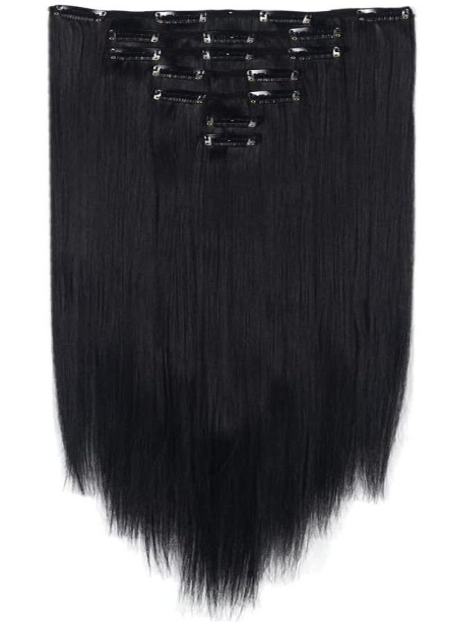 إستيل 7 قطع 16 مشابك 23 بوصة إلى 24 بوصة سميكة مجعد مستقيم كامل الرأس كليب في لحمة مزدوجة وصلات شعر طبيعي أسود مستقيم - Image 4