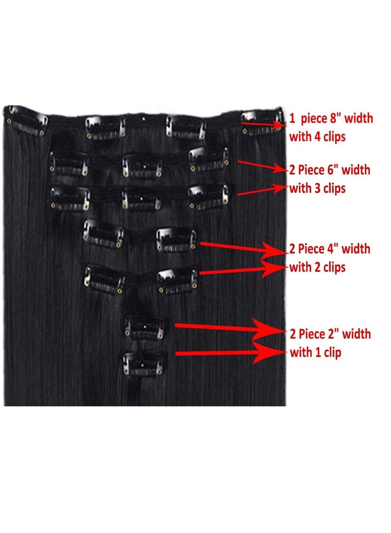 إستيل 7 قطع 16 مشابك 23 بوصة إلى 24 بوصة سميكة مجعد مستقيم كامل الرأس كليب في لحمة مزدوجة وصلات شعر طبيعي أسود مستقيم - Image 3