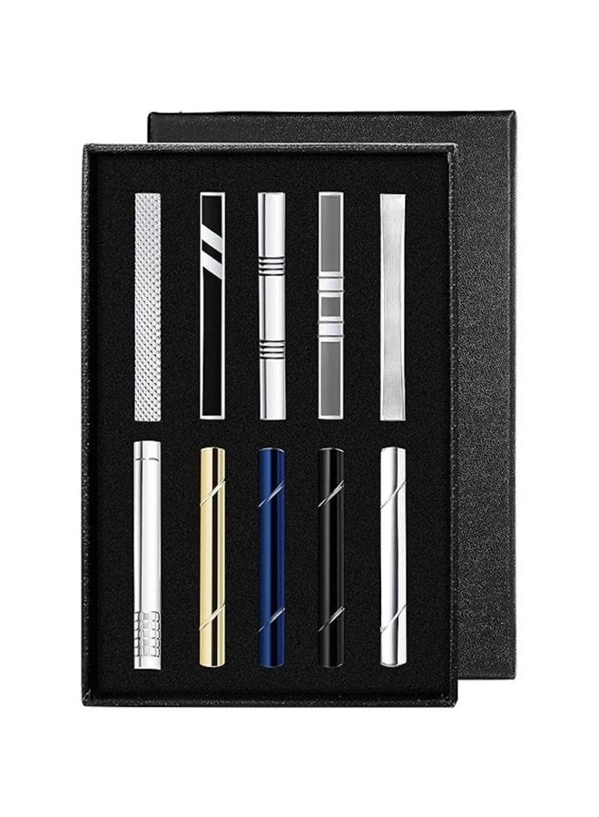 10pcs Tie Clips Set for Men Tie Bar Clip Black Silver-Tone Gold-Tone for Wedding Business with Gift Box - Image 1