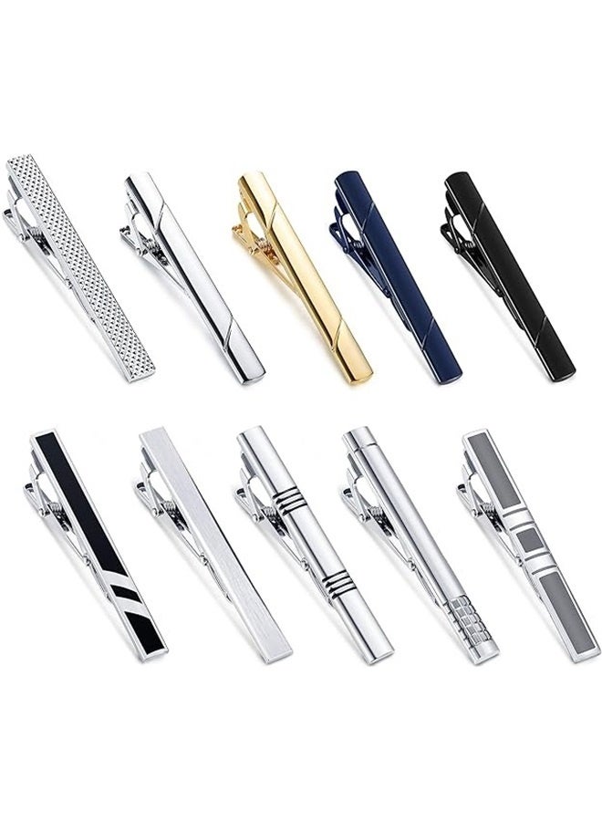 10pcs Tie Clips Set for Men Tie Bar Clip Black Silver-Tone Gold-Tone for Wedding Business with Gift Box - Image 2