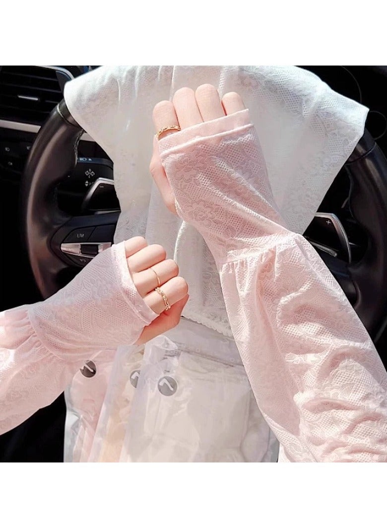 Goolsky Women Summer Ice Silk Sun Sleeves Loose Breathable Mesh Outdoor Cycling UV Protection Lace Arm Covers  - Image 3