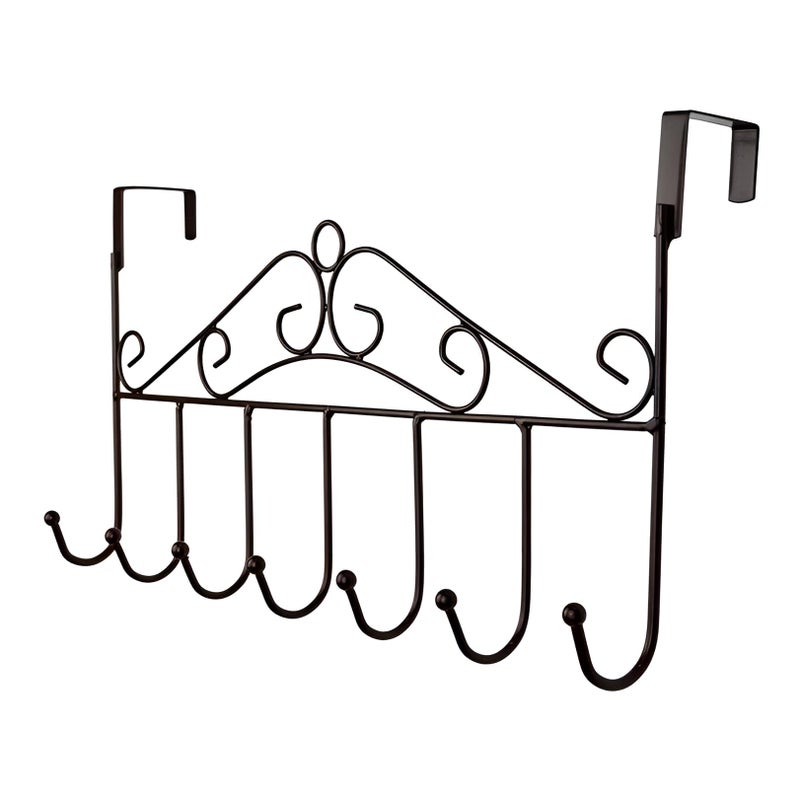 Oblivion Over The Door Hanger Rack | 7 Hooks Decorative Organizer Hook | Stylish Door Hanger Door | Hook Hangers with 7 Hooks | Metal Hanging Rack for Home Office Use - Black