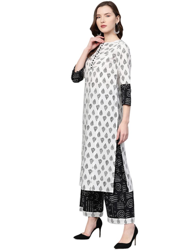 Yash Gallery Women'S Cotton Floral Printed Straight Kurta Palazzo & Dupatta Set For Women (White, 6XL) - Image 3
