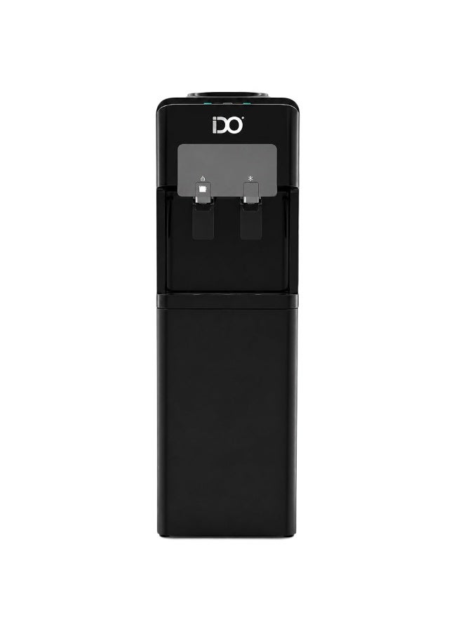 iDO Top Loading Water Dispenser, 2 Taps Hot & Cold, 1/8 HP Compressor, Child Safety Lock, Stainless Steel 304 Tanks - Black & Grey, Model WD104TL-BK - Image 1