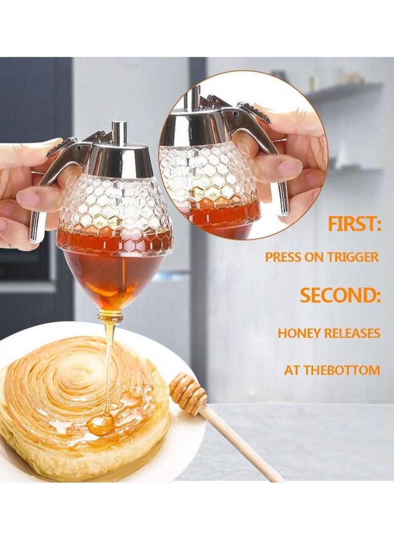 Generic - Honey Dispenser No Drip Glass Bottom Flow Honey Honey Jar Syrup Dispenser Glass Honey Jar With Stand For Easy Pouring Of Syrup Sugar Sauces - Image 1