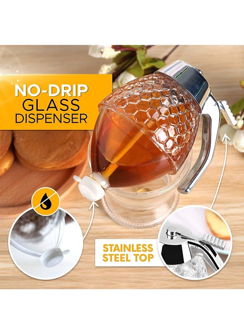 Generic - Honey Dispenser No Drip Glass Bottom Flow Honey Honey Jar Syrup Dispenser Glass Honey Jar With Stand For Easy Pouring Of Syrup Sugar Sauces - Image 1