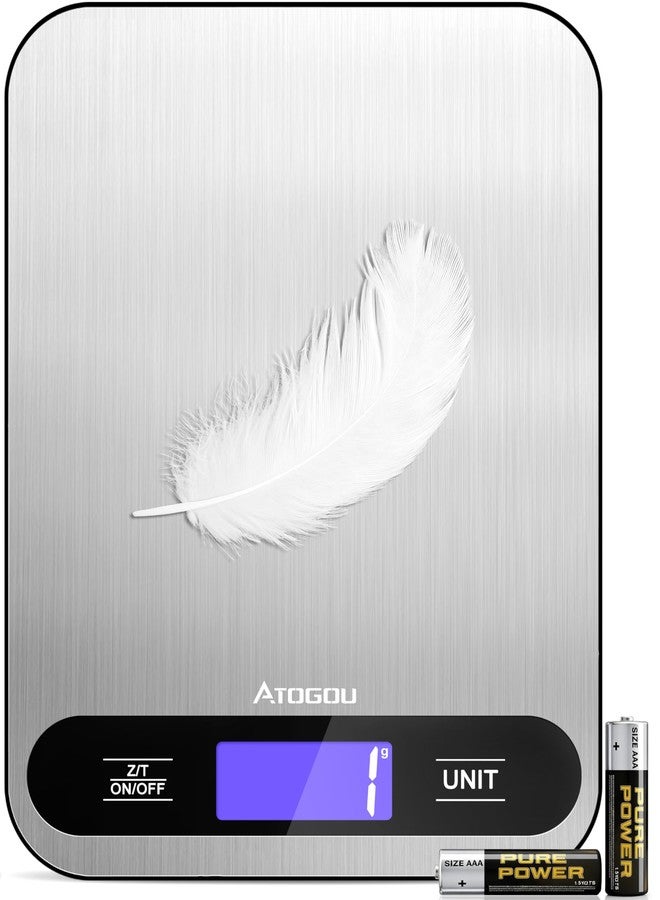 Atogou Food Scale, 33lb/ 15kg Digital Kitchen Scale with Full View LCD Display, Durable Stainless Steel Surface, for Cooking, Baking, Meal Prep Black - Image 1