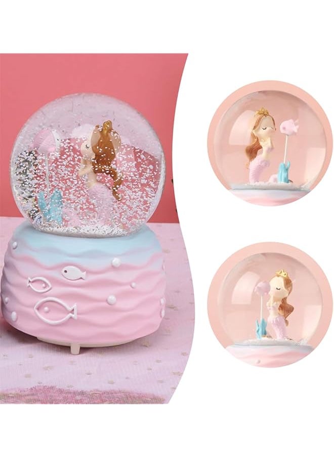 erorex Snow Globe For Kids Mermaid Snowglobes Musical Snowball With Colorful Lights Automatic Snowfall 4X 4.7Inch Music Box Sparkling Glitter Ornament Birthday Gift For 5 12 Year Old Girls Pink  - Image 3