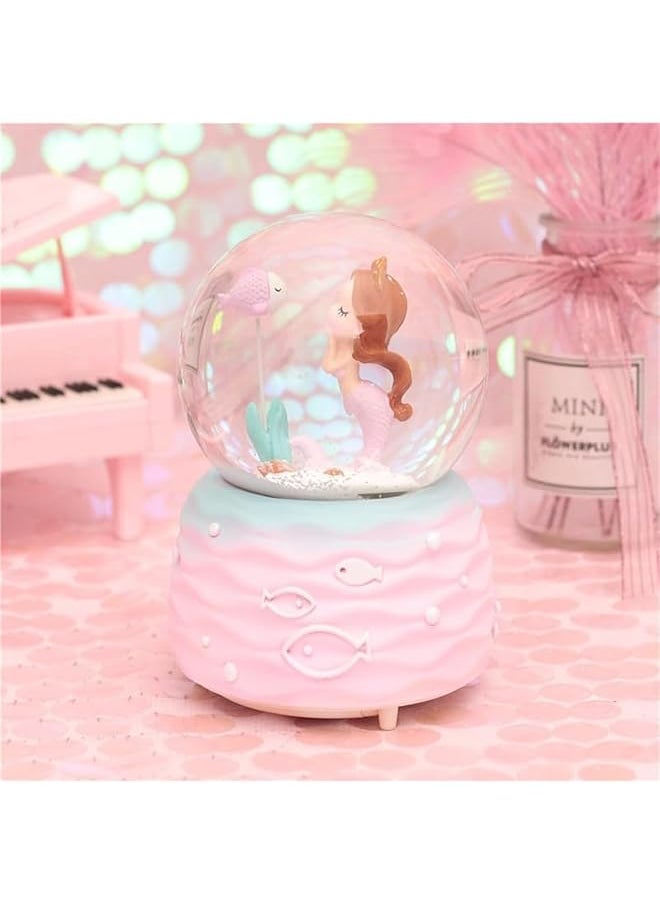 erorex Snow Globe For Kids Mermaid Snowglobes Musical Snowball With Colorful Lights Automatic Snowfall 4X 4.7Inch Music Box Sparkling Glitter Ornament Birthday Gift For 5 12 Year Old Girls Pink  - Image 4