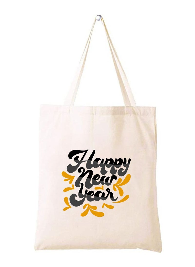 PRINTSHOP4ME Happy New Year With Printed Canvas Cotton Tote Bag Our Stylish And Perfect For Everyday Use-New Year Bags  - Image 1