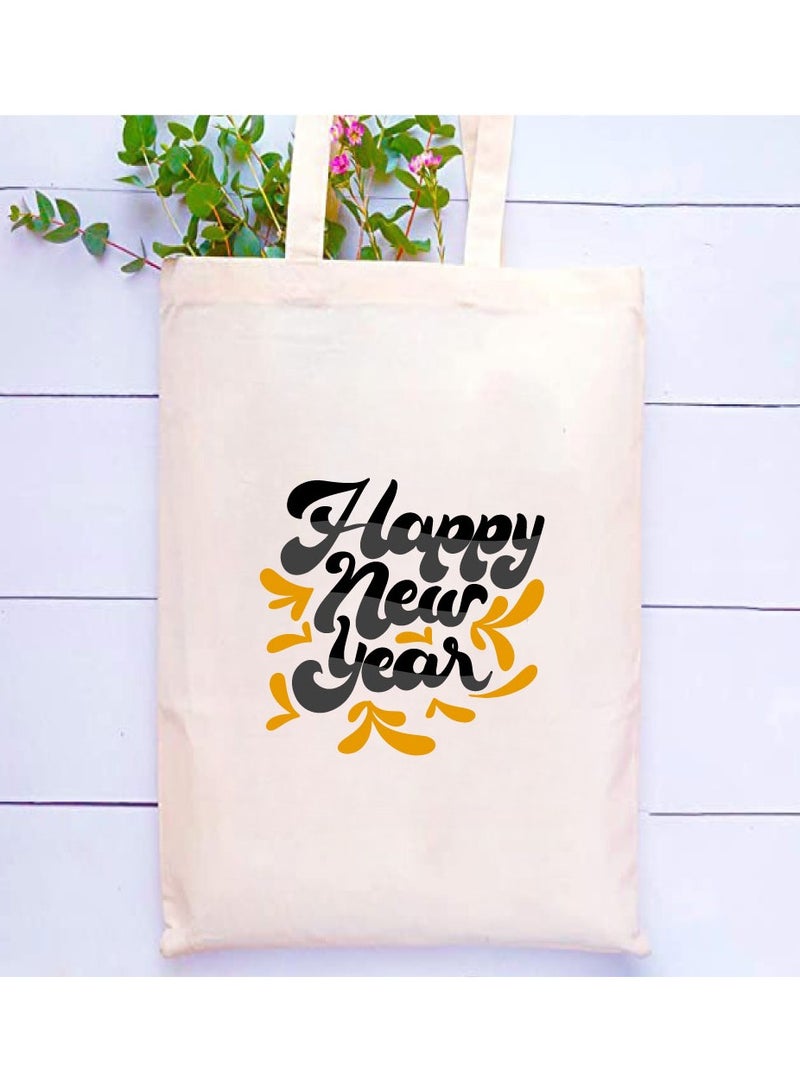 PRINTSHOP4ME Happy New Year With Printed Canvas Cotton Tote Bag Our Stylish And Perfect For Everyday Use-New Year Bags  - Image 2