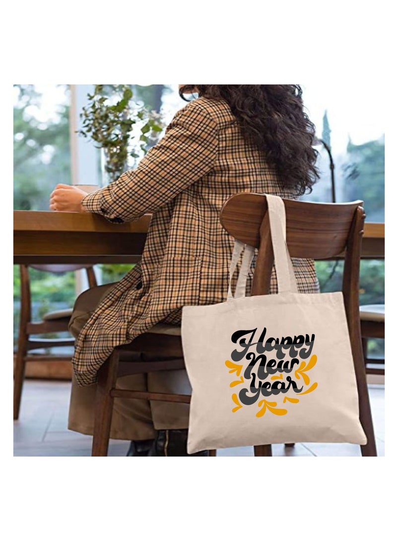 PRINTSHOP4ME Happy New Year With Printed Canvas Cotton Tote Bag Our Stylish And Perfect For Everyday Use-New Year Bags  - Image 3