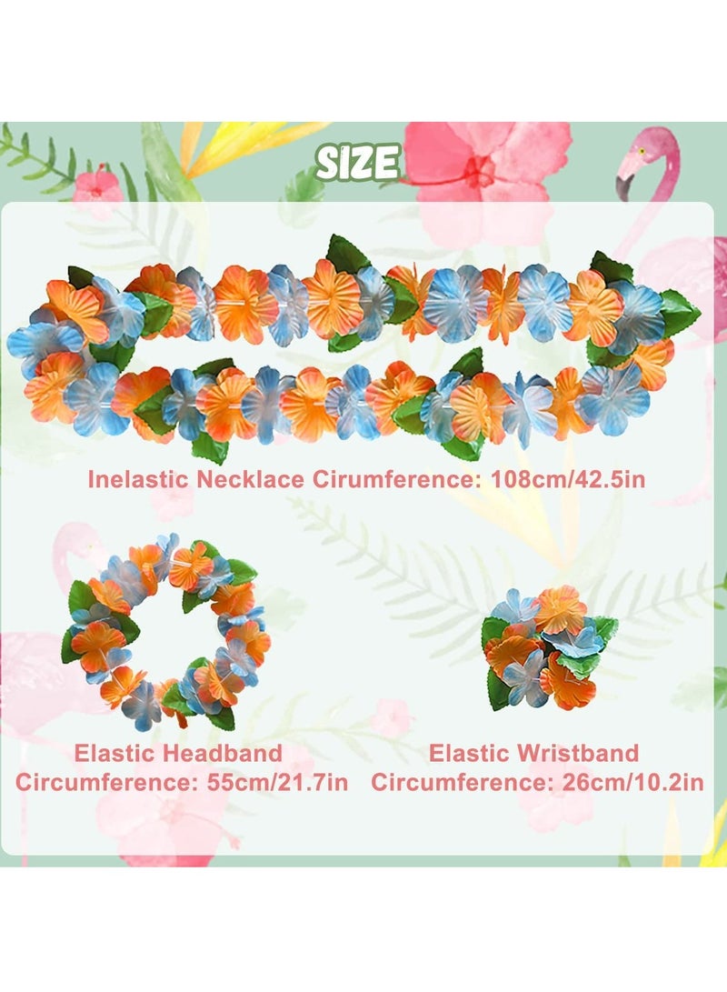 KASTWAVE Hawaiian Leis Party Decorations, Hawaiian Flower Necklace Flowers Bracelets Headband, for Tropical Hawaiian Party Theme Beach Party Hawaiian Night Bar Beach Vacation 32 Pieces  - Image 3