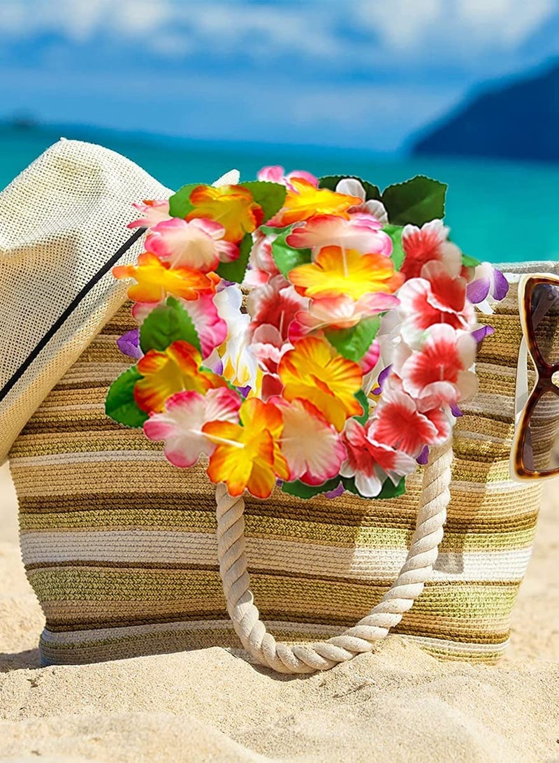 KASTWAVE Hawaiian Leis Party Decorations, Hawaiian Flower Necklace Flowers Bracelets Headband, for Tropical Hawaiian Party Theme Beach Party Hawaiian Night Bar Beach Vacation 32 Pieces  - Image 5