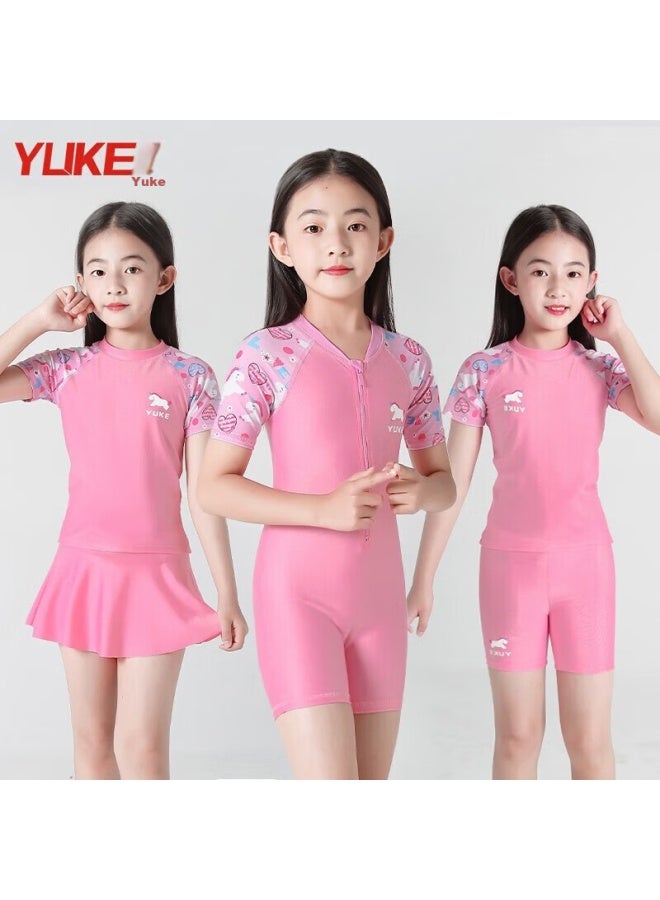 Yuke Children's Swimsuit For Girls, Big Kids Swimwear Set With Swim Cap, Nose Clip, Ear Plugs, Towel, One-piece 5XL With Chest Pads - Image 5