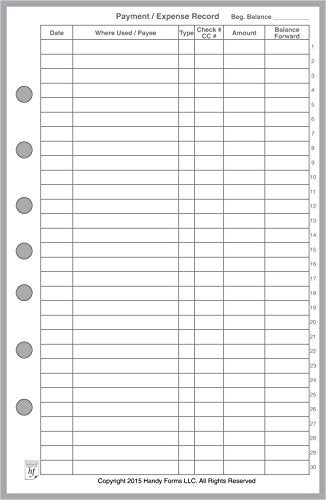 Handy Forms Classic Size Payment/Expense Record and Check Register, Sized and Punched with 7 Holes for 7-Ring Notebooks Such as Franklin, etc. (5.5" x 8.5") - Image 3