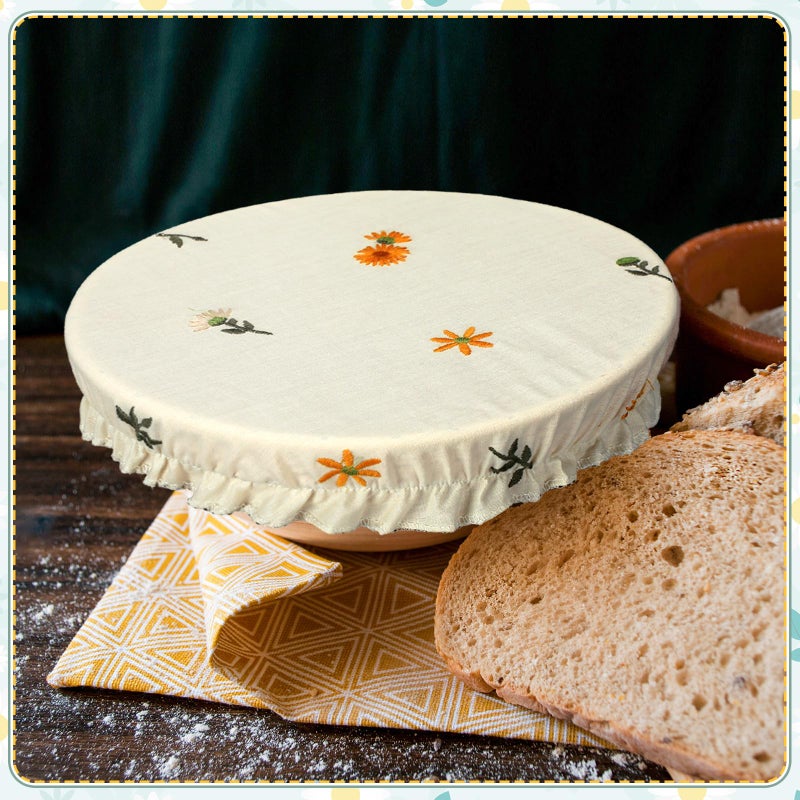 Patelai 10 Pcs Bowl Covers Reusable in 5 Size Stretch Cloth Fabric Elastic Food Storage Bowl Covers Bread Sourdough Lids for Proofing Food Fruits Leftover(Yellow, Green, White,Embroidery Daisy) - Image 5