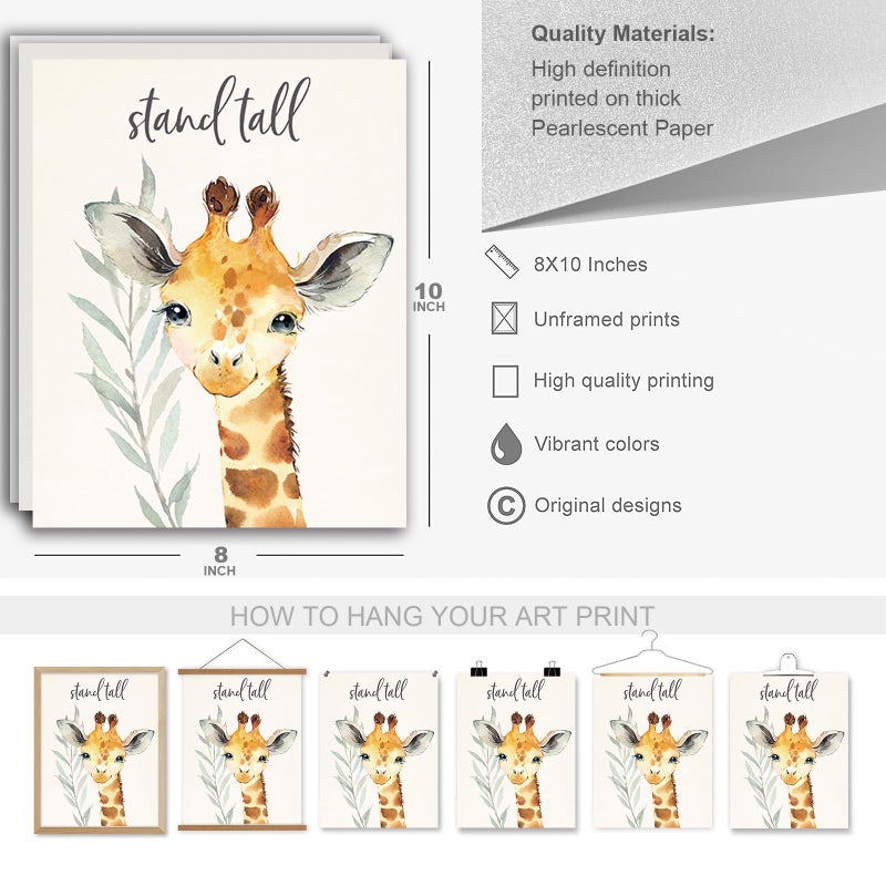 VicBou 6 PCS Cartoon Animals Wall Art Nursery Decor Cute Elephant Giraffe Leopard Zebra Tiger Inspirational Wall Decor Unframed Posters Nursery Print Paintings Artwork for Home Bedroom Living Room 8x10 In - Image 5