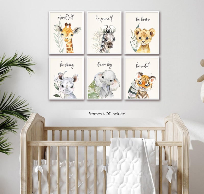 VicBou 6 PCS Cartoon Animals Wall Art Nursery Decor Cute Elephant Giraffe Leopard Zebra Tiger Inspirational Wall Decor Unframed Posters Nursery Print Paintings Artwork for Home Bedroom Living Room 8x10 In - Image 3