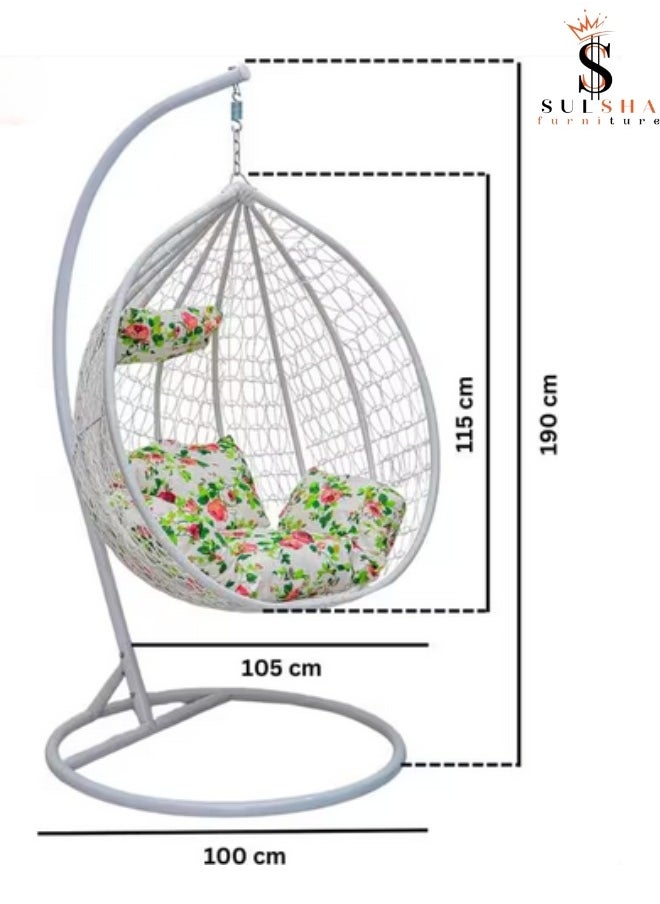 SULSHA Hanging Egg Indoor Outdoor Patio Wicker Rattan Swing Chair with UV Resistant Random Washable Cushions & Iron Frame for Garden, Living Room & Backyard - White  - Image 3