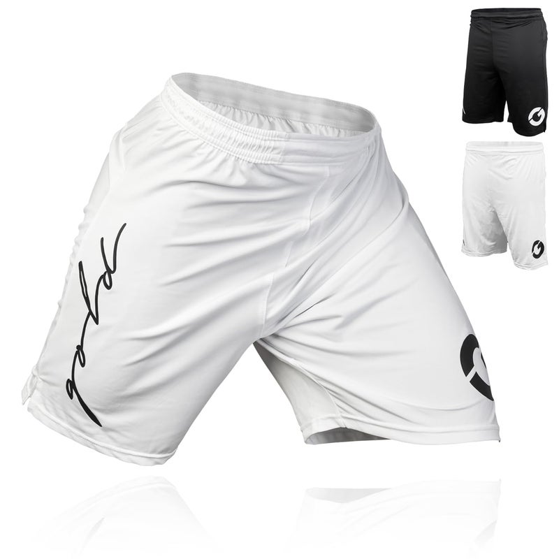 Gold BJJ Jiu Jitsu Shorts IBJJF Approved No Gi Fight Short for Grappling MMA Wrestling Muay Thai Boxing White Large