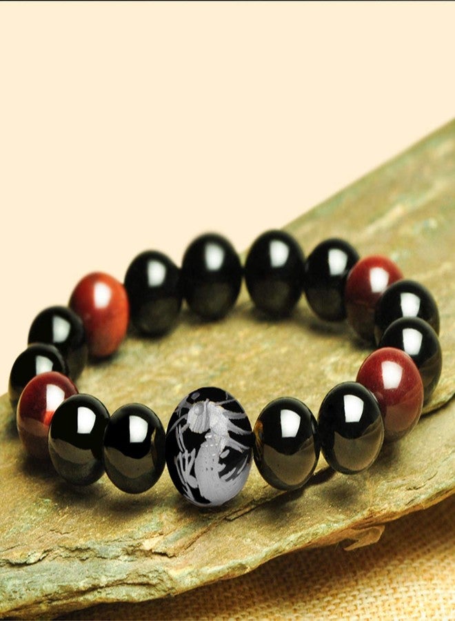 Merdia Men's Tiger Eye Stone Elastic Bead Bracelet with Loong Pattern - Image 4