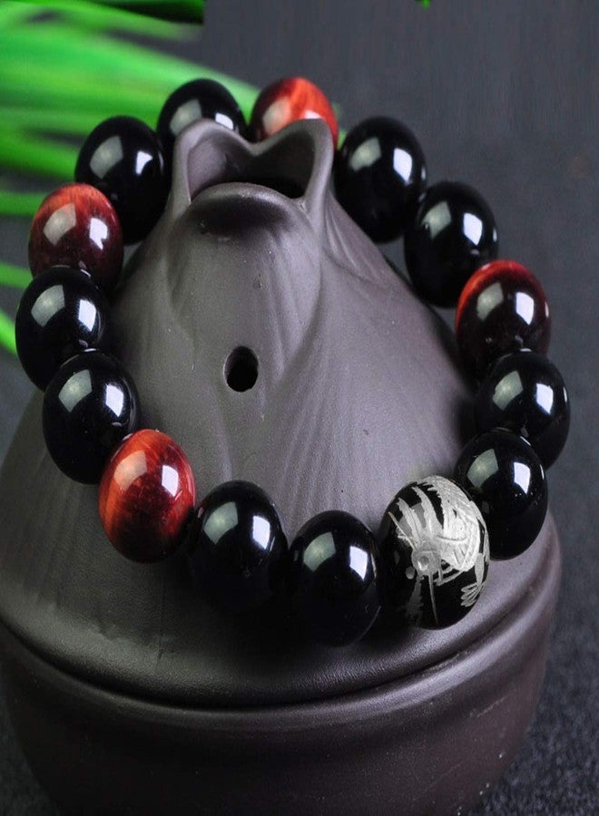 Merdia Men's Tiger Eye Stone Elastic Bead Bracelet with Loong Pattern - Image 2