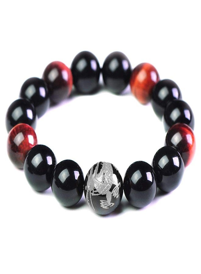 Merdia Men's Tiger Eye Stone Elastic Bead Bracelet with Loong Pattern - Image 1