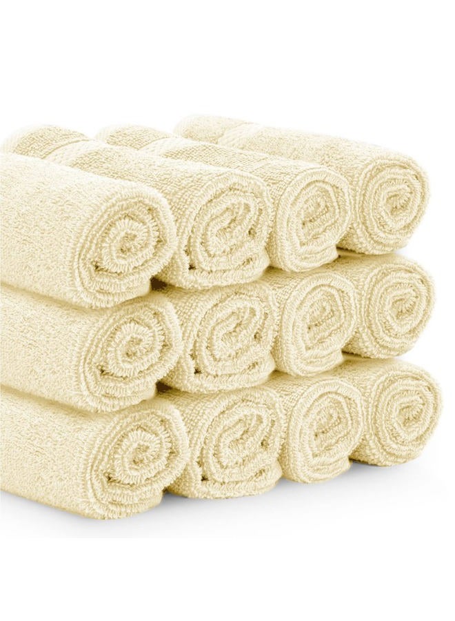 White Classic Luxury Cotton Washcloths - Large Hotel Spa Bathroom Face Towel | 12 Pack | Beige… - Image 3