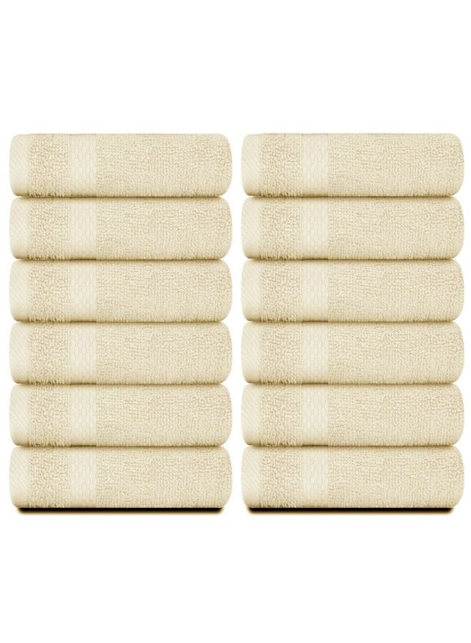 White Classic Luxury Cotton Washcloths - Large Hotel Spa Bathroom Face Towel | 12 Pack | Beige… - Image 2