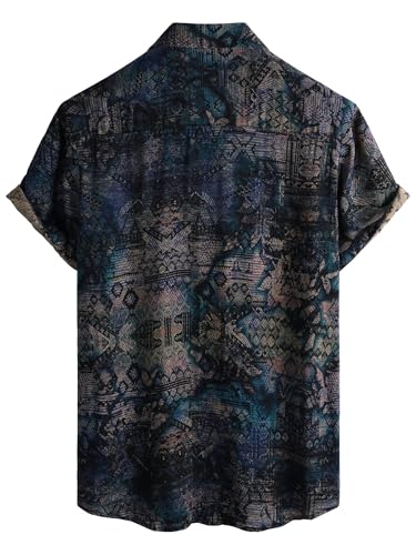 JOTOOK Mens Hawaiian Shirt Short Sleeve Button Down Tropical Shirts Casual Floral Summer Beach Shirt Large Blue Vintage - Image 2