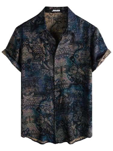 JOTOOK Mens Hawaiian Shirt Short Sleeve Button Down Tropical Shirts Casual Floral Summer Beach Shirt Large Blue Vintage - Image 1