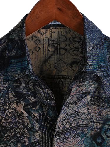 JOTOOK Mens Hawaiian Shirt Short Sleeve Button Down Tropical Shirts Casual Floral Summer Beach Shirt Large Blue Vintage - Image 3